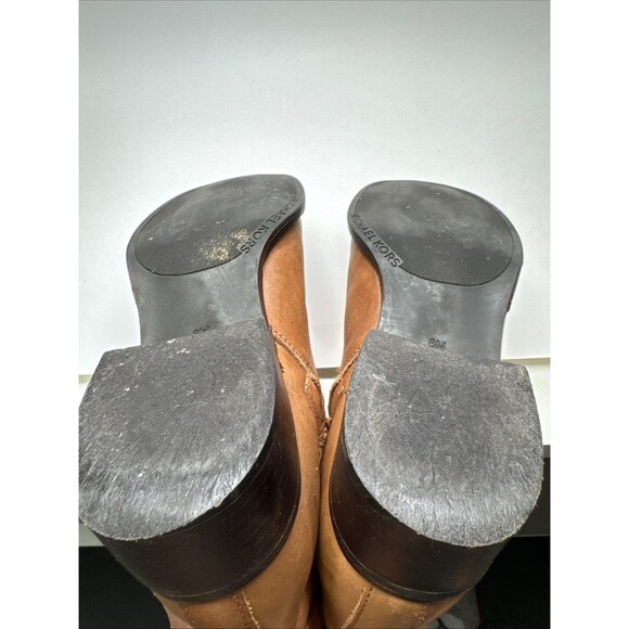MICHAEL KORS sz 8 Camel Brown Leather Mid-Calf Leather Riding Boots MK charm - Picture 6 of 10